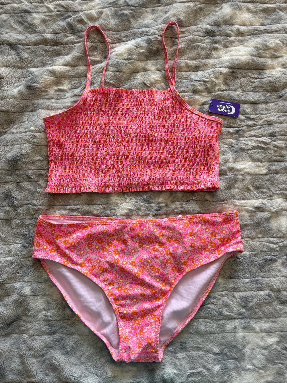 Sugar & Jade Pink Floral Girls' Two-Piece Swim Set XXL 20/22